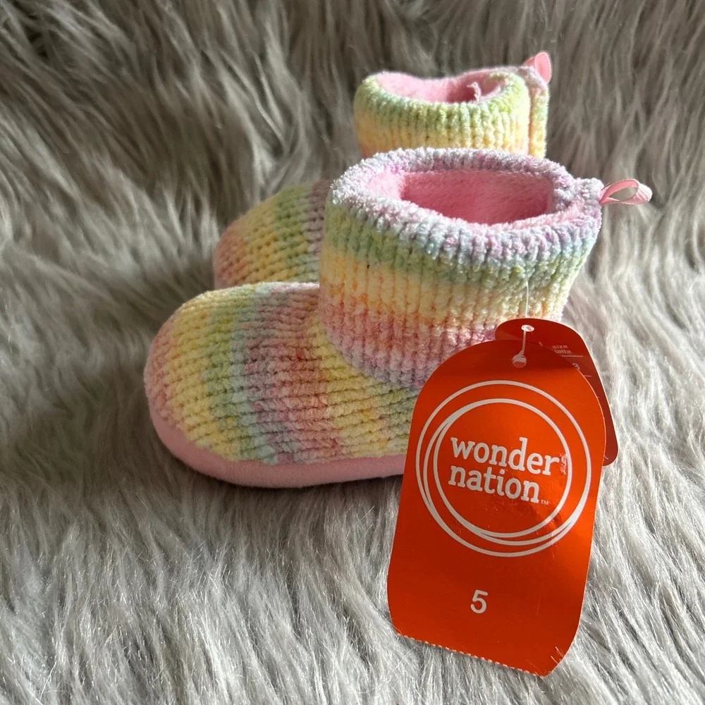 Wonder Nation Rainbow Slippers Girl Size 5 Booties Shoes Slip On Adjustable